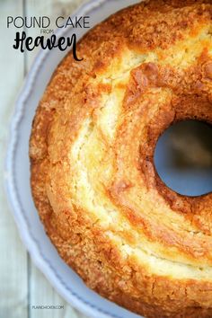 a round cake sitting on top of a white plate