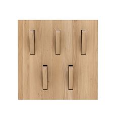 three wooden door handles are shown on the front and back of a cabinet with wood grained doors