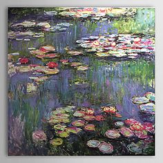 an oil painting of water lilies and other flowers