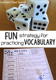 fun strategy for practicing vocabulary with dices on the table and in front of them