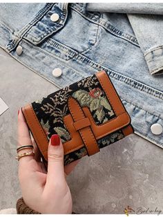 Bird in Bag - Embroidered Womens Black Wallet, Fashionable Vintage Capacity for Women Casual Bifold Coin Purse, Embroidered Wallets For Daily Use, Embroidered Bag, Black Wallet, Leather Pattern, Bird In Bag, Pu Leather, Wallet, For Women