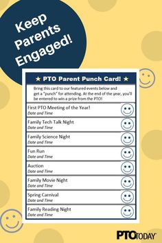 a poster with the words keep parents engaged and smiley faces on it's side