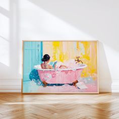 a painting of a woman sitting in a bathtub