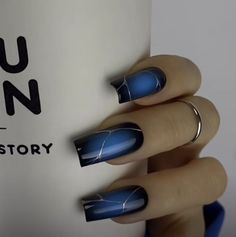 Nail Blue Design, Different Nails, Wave Nails, Dark Blue Nails, Aqua Nails, Navy Blue Nails, Simple Acrylic Nails, Casual Nails, Dark Nails