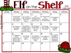 the elf on the shelf calendar is shown