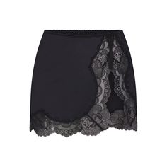 STRETCH SATIN LACE LOW RISE SLIP SKIRT | ONYX Stretch Lace Mini Skirt, Black Lace Skirt Outfit, Satin Skirt Short, Mini Satin Skirt, Collage Cutouts, Low Waisted Skirt, Lace Trim Skirt, Low Waist Skirt, Low Rise Skirt