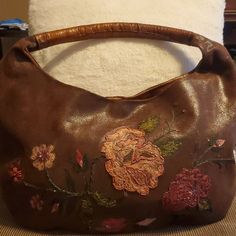 Brighton 100% Italian Leather Hobo Bag With Floral Sequined Embroidery. Vintage Distressed Leather Body With Faux Crocodile Handle Embellished With A Beautiful Floral Embroidery With Sequins. Magnetic Closure With Interior Zipper And Credit Card Holder. Nwt! Leather Bag With Floral Embroidery And Rectangular Shape, Rectangular Leather Bag With Floral Embroidery, Designer Embroidered Tote Bag, Elegant Tote Bag With Floral Embroidery, Elegant Floral Embroidered Tote Bag, Elegant Floral Embroidery Tote Bag, Embroidered Leather Shopping Bag, Elegant Embroidered Shoulder Bag With Double Handle, Elegant Embroidered Double Handle Shoulder Bag