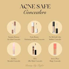 Acne Safe Concealers 💛 #acnesafemakeup #acnesafeconcealer #acnetips Acne Safe Concealer, Acne Safe Foundation, Acne Makeup Coverage, Acne Coverage Makeup, Body Acne, Skin Prep, Pat Mcgrath