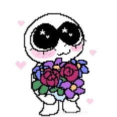 a cartoon character holding a bouquet of flowers in her hands and wearing black eye glasses