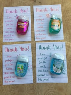 four handmade thank you notes with jars on them