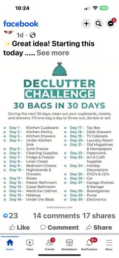 an ad for the declutter challenge on facebook