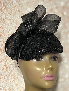 Black Sequin Lace Teardrop Rhinestone Fascinator Half Hat for Church Head Covering, Weddings, Tea Parties and Other Special Occasions The hat is trimmed with rhinestones and hat pin. The hat pin may vary.  The hat affixes to the head via a hatstring.  The hat measures approximately 6 X 8 inches. Handmade Gifts for mom, sister, wife, or yourself. Gatsby Style Black Fascinator For Parties, Black Gatsby Style Fascinator For Party, Black Gatsby Fascinator For Parties, Adjustable Gatsby Style Costume Hats For Evening, Black Gatsby Style Fascinator For Evening, Black Gatsby Fascinator For Evening, Black Gatsby Style Party Fascinator, Adjustable Gatsby Evening Headpiece, Adjustable Gatsby Style Evening Costume Hat