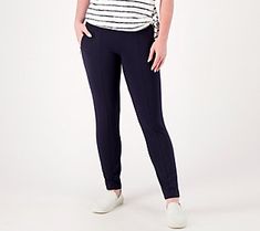 Easy and stylish...what else could you ask for in a ready-to-jet outfit? These travel pants cut a stylish figure with a slim leg, Tummy Control, and moves-with-you fabric. From Women with Control®. Fitted Straight Leg Leggings With Pockets, Stretch Pull-on Dress Pants For Spring, Versatile Stretch Trousers, Spring Stretch Dress Pants With Pull-on Style, Spring Comfort Stretch Elastane Pants, Stretch Straight Leg Leggings With Pockets, Stretch Bottoms For Business Casual, Versatile Stretch Bottoms For Business Casual, Casual Stretch Leggings For Business Casual