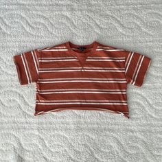 Never Worn Casual Striped Cotton Crop Top, Forever 21 Striped Cotton Tops, Casual Striped Tops From Forever 21, Forever 21 Casual Crew Neck Crop Top, Casual Forever 21 Crew Neck Crop Top, Cropped Top, Forever 21 Tops, Color Orange, Forever 21