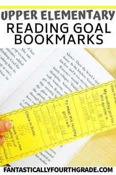 the upper elementary reading goal bookmarks with text overlay