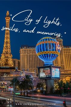 the eiffel tower is lit up at night in las vegas, nv