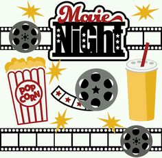 an image of movie night with popcorn, soda and moviestripe on the film strip