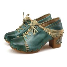 This is a pair of handmade high-heeled sandals with a lightweight and comfortable wooden clog-style sole. The upper features a water-green color scheme that fades into a darker green at the toe. Perfect for pairing with a variety of summer outfits, these sandals showcase a feminine and elegant charm.Material:✅Upper: Ha Bohemian Boots, High Arches, Real Leather Boots, Green Color Schemes, Amazing Clothes, Clogs Style, Low Heel Pumps, Comfy Sandals, Wooden Clogs