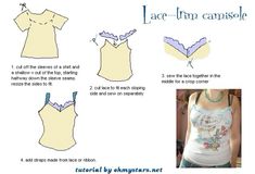 the instructions for how to sew an easy top with lace - trim camisole