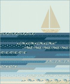 a cross stitch pattern with a sailboat in the ocean on it's side