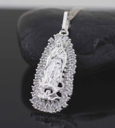 Guadalupe Necklace Large Sterling Silver Our Lady by theangelfaith Silver Our Lady Of Guadalupe Jewelry For Wedding, Lady Of Guadalupe Necklace, Guadalupe Necklace, Quinceanera Jewelry, Lady Guadalupe, Spiritual Necklace, Silver Bling, Our Lady Of Guadalupe, Lady Of Guadalupe