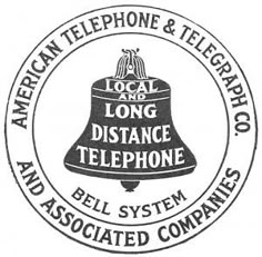 the logo for american telephone and telegraph company, with an image of a bell on it