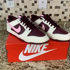 Nike Dunks! New. Size 11. Pink Lace-up Custom Sneakers With Perforated Toe Box, Pink High-top Custom Sneakers With Perforated Toe Box, Pink Nike Sneakers With Perforated Toe Box, Nike 270s, Black Air Force 1, Nike Vapormax Flyknit, Blue Basketball Shoes, Nike Sb Dunk High, Baseball Shoes