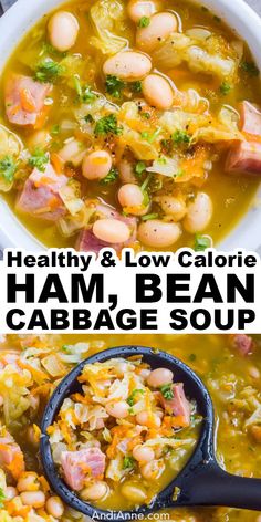 healthy and low calorie ham bean cabbage soup