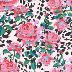 an animal print wallpaper with pink roses and leopard prints on the backgroung