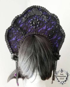 Α magnificent lace gothic kokoshnik,made of purple organza dcoated with black lace,resin baroque ornaments and rhinestones.Attaches the head with rubber. It will be sent to you carefully wrapped through registered mail and international tracking number If you have any questions feel free to ask:) Thank you for visiting! Lace Headpiece, Baroque Ornament, Elegant Gothic, Purple Lace, Festival Captain Hat, Headpiece, Black Lace, Tracking Number, Greece