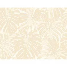 a beige and white wallpaper with large leaves