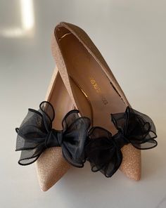 Statement Black Chiffon Bow Shoe clips, transform your shoes into sensational pieces of art 11 x 8cm Elegant Flat Shoe Clips For Party, Chic Spring Party Shoe Clips, Flat Shoe Clips For Party, Elegant Party Shoe Clips For Spring, Elegant Spring Party Shoe Clips, Elegant Evening Shoe Clips For Summer, Chic Shoe Clips For Spring Formal Events, Chic Shoe Clips For Formal Spring Events, Chic Formal Shoe Clips For Spring