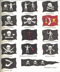 an image of pirate flags with skull and crossbones on them, all in different colors