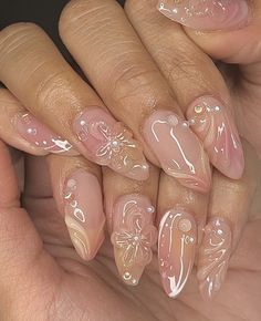 Nail Designs Builder Gel, Jelly Nail Inspiration, Blooming Gel Almond Nails, Gel X Pink Nails, Cool Nail Inspo 2024 Almond, Liquid Gel Nails Designs, Gel X Nail Inspo Almond, Poly Gel Nail Designs, Jelly Gel Nail Designs