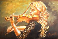 a painting of a woman playing the violin