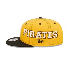 The Pittsburgh Pirates Team Split 9FIFTY Snapback features a team color fabrication with an embroidered Pirates logo at the front panels and a team wordmark across the left and right-wear sides. Additional details include a snapback closure at the rear and a gray undervisor. Throwback Flat Bill Baseball Cap For Game Day, Game Day Snapback Hat With Logo Patch, Team-colored Flat Bill Snapback Hat For Fans, Team-colored Flat Bill Snapback For Fan Gear, Team-colored Flat Bill Hat For Game Day, Collegiate Snapback Hat With Logo Patch For Fans, Snapback Hat With Team Logo For Fans, Flat Bill Snapback Hat With Team Logo, Sporty Team Logo Snapback Hat For Game Day