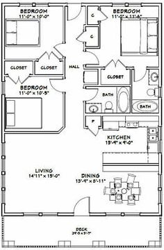 the floor plan for a two bedroom, one bathroom apartment with an attached living area