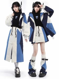 ❤︎Blue Jacket Polar Fleece Mechanical Future Design Casual Suit❤︎ ⚠Please allow 2 weeks for️products to be shipped Tops And Bottoms, Futuristic Fashion, Half Skirt, High Neck Top, Casual Suit, Future Design, Short Coat, Polar Fleece, Character Outfits