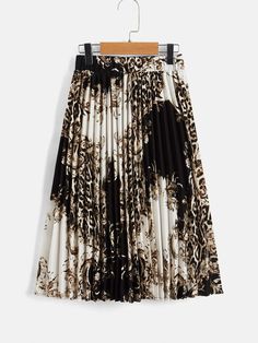 Multicolor Dressy   Polyester Leopard Print,Baroque Pleated Embellished Non-Stretch Spring/Summer/Fall Girls Clothing Girls Skirts, Baroque Print, Printed Pleated Skirt, Girls Fall Outfits, Girls Clothing, Autumn Summer, Summer Fall, Pleated Skirt, Sequin Skirt