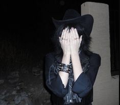 Emo Cowboy Aesthetic, Black Cowboy Hat Outfit Woman, Goth Cowboy Aesthetic, Alt Cowboy, Gothic Western Aesthetic, Emo Cowboy