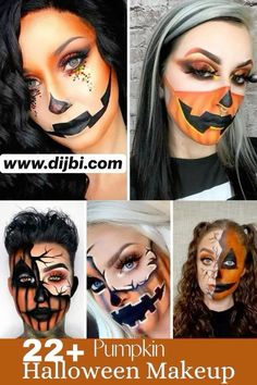 Diy Pumpkin Makeup, Halloween Makeup Easy Pumpkin, Face Makeup For Halloween For Women, Pumpkin Themed Makeup, Easy Pumpkin Face Makeup, Halloween Pumpkin Makeup Easy Diy, Halloween Pumpkin Makeup Looks, Womens Pumpkin Makeup, Pumkin Makeup Cute