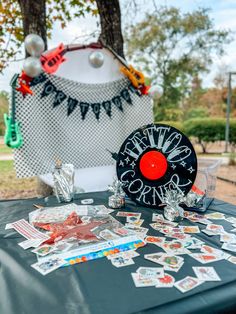 Birthday party with a rock n roll theme Rock N One Birthday, First Tour Birthday, Rock Roll Birthday Party, Rock N Roll Theme Birthday Party, Rocker Theme Party, Music Festival Party Ideas, First Gig Birthday, Tattoo Parlor Birthday Party