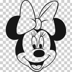 mickey mouse face with a bow on it's head, black and white clipart