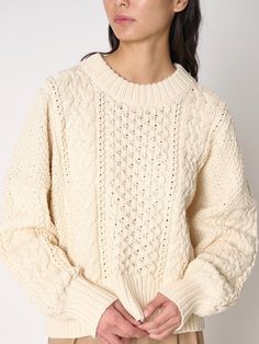 SHAINA MOTE | Fisherman Sweater in Natural – Shaina Mote Relaxed Fit Cable Knit Crew Neck Sweater, Cozy Cable Knit Sweater In Relaxed Fit, Swim Jewelry, Cable Knit Pattern, Kids Studio, Fisherman Sweater, Honeycomb Pattern, Cable Sweater, Knit Pattern