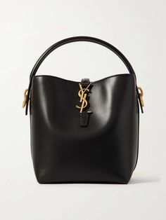 Black Le 37 small leather bucket bag | SAINT LAURENT | NET-A-PORTER Kate Bags, Small Bucket Bag, Slouchy Tote, Faux Leather Top, Beige Bag, Mini Bucket Bags, Metallic Bag, Fancy Bags, Top Handle Handbags