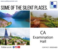 there are four different pictures with the words ca examination hall on it and below them