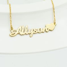 Name Necklace with Heart Sterling Silver 925 - Gift for Loves Wife - Personalized Name Necklace 18K Gold - Summer Jewelry - Gift For Her How To Order : 1- Make your selections primary color and chain size. 2- Write the name or text you want in the personalization note. 3- You can see the font chart in the last photo. * This necklace is case sensitive Material : * High Quality Handmade 925 Sterling Silver - 18K Gold Plated and 18K Rose Plated * High Quality Handmade 8K REAL GOLD and 14K REAL GOLD Elegant Gold Name Necklace For Wedding Gift, Custom Necklace For Anniversary On Valentine's Day, Gold Nameplate Heart Necklace For Gift, Gold Custom Necklace For Valentine's Day, Gold Custom Necklace For Valentine's Anniversary, Custom Heart Necklace For Valentine's Day Anniversary, Elegant Name Necklace For Wedding And Mother's Day Gift, Valentine's Day Anniversary Name Necklace Pendant, Valentine's Day Anniversary Name Pendant Necklace