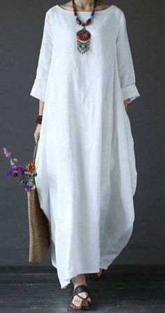 DRESS_kiko, L/bust 100cm, 40inch, white linen, maxi length 125cm from shoulder to neck, side pleats, elegance Superior quality execution, HANDMADE You can request by message or e-mail ecaterina.alecu@yahoo.com, ANY size xs__xxxl and color Please refer to the exposed measurement table for a correct choice of measurement ALSO, you can send a picture or sketch of any other product you want me to work on/dresses, skirts, blouses, pants, jackets... kiko by Atelierweb https://www.etsy.com/shop/Atelier Holiday Maxi Dress, Boho Mode, Stil Boho, Loose Maxi Dress, Casual White Dress, White Cotton Dress, Mode Boho, Vestido Plus Size, Cotton Linen Dresses