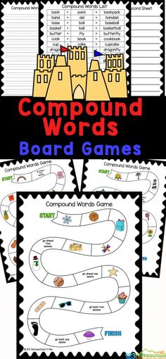 compound words board game with pictures and text on it to help students learn how to use them