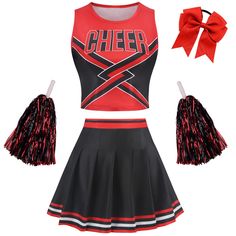 a cheerleader outfit is shown in red and black